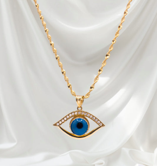 Spiral Necklace with Evil Eye Pendant