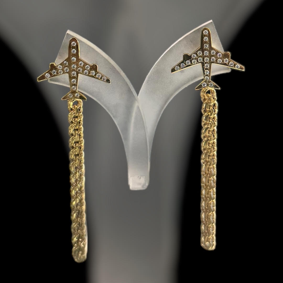 Airplane Earrings Encrusted with Diamonds