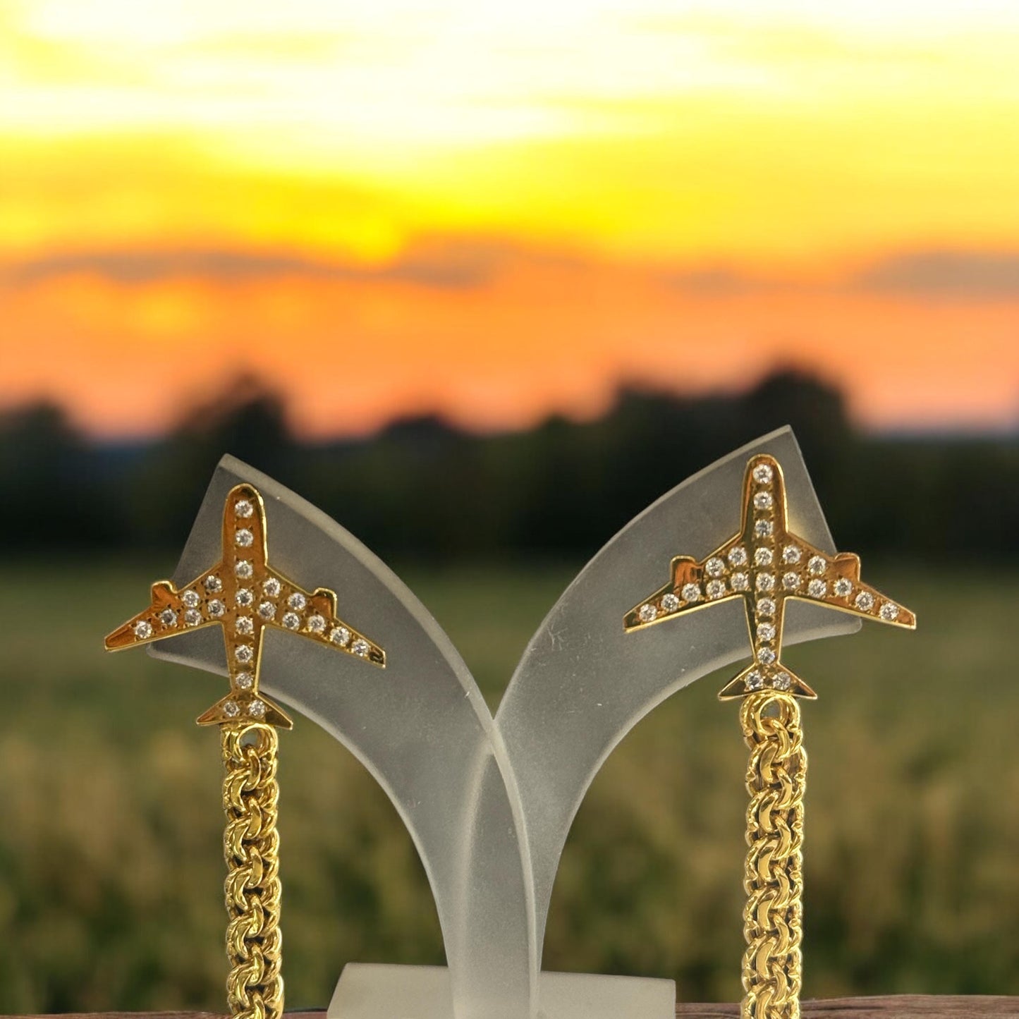 Airplane Earrings Encrusted with Diamonds