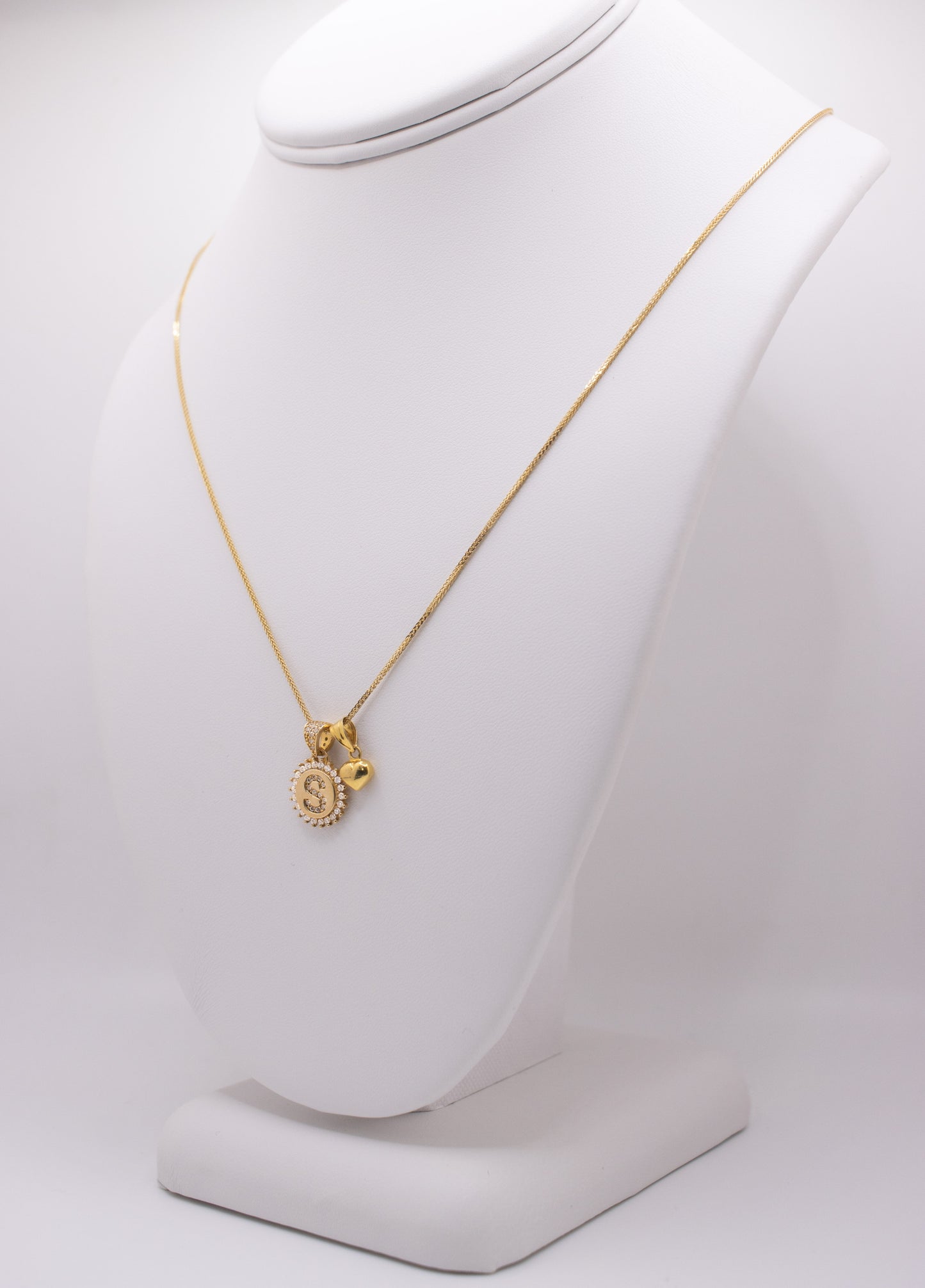 “S” Pendant With Heart Charm & Necklace